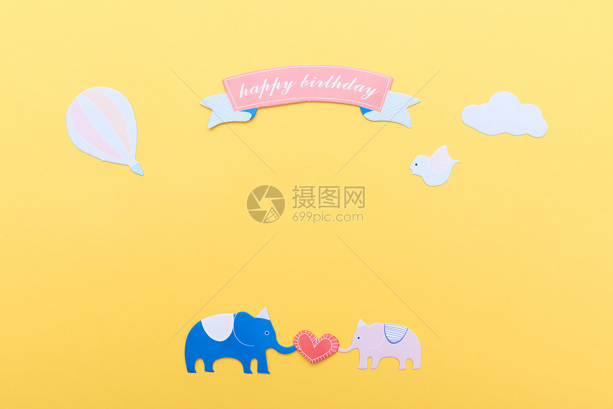 卡通大象黄色背景创意照
