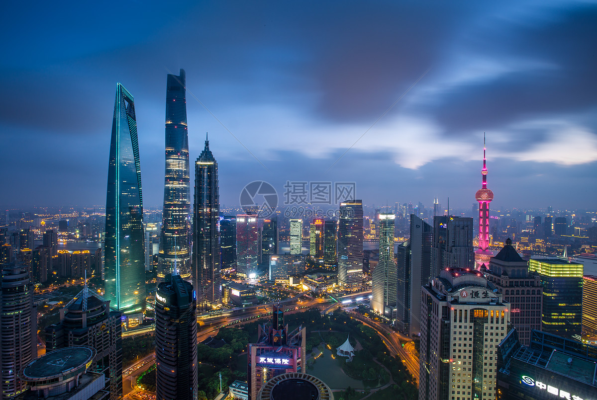 俯瞰上海城市夜景高清图片下载-正版图片500537824-摄图网
