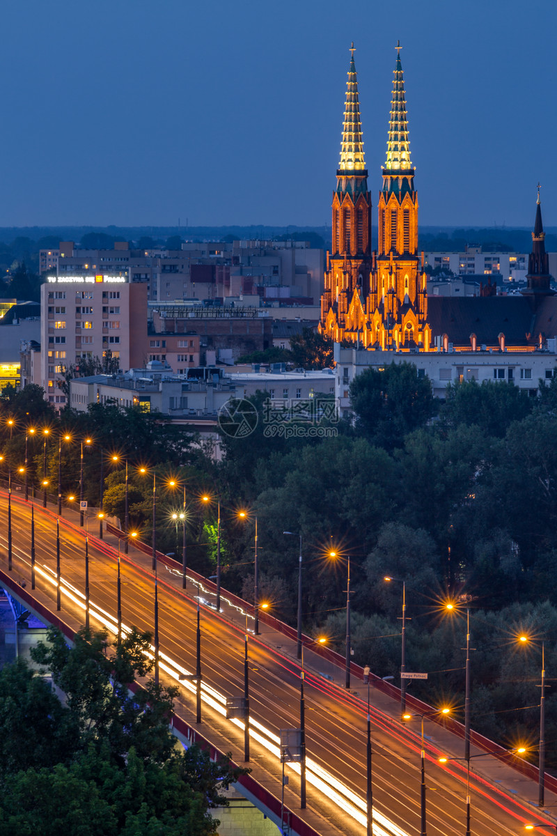 波兰首都华沙建筑风光夜景
