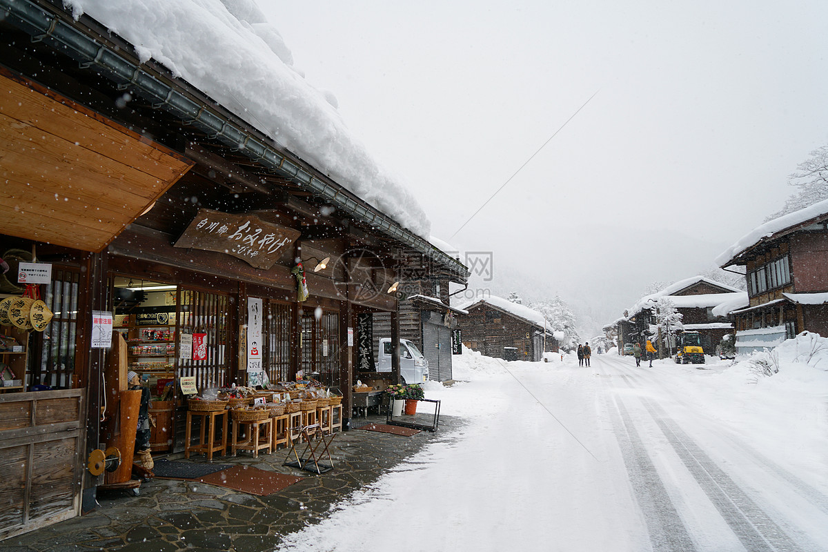 日本白川乡雪景