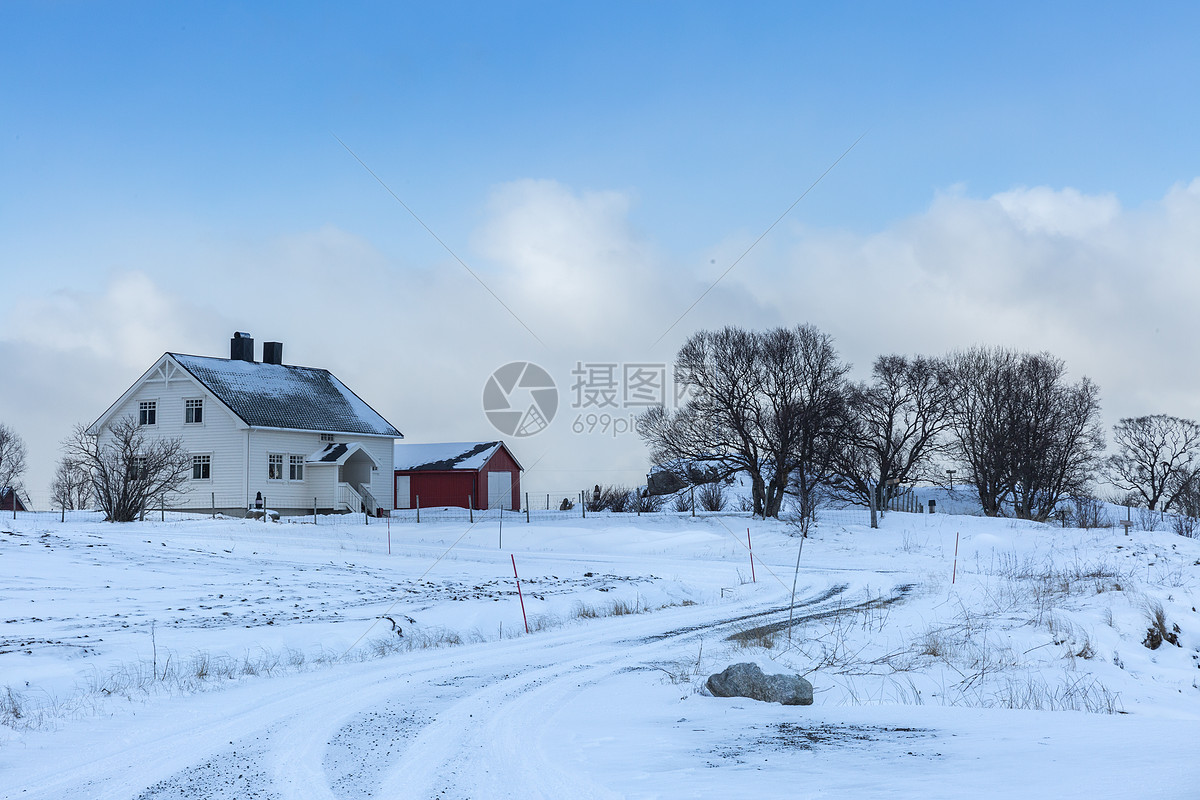 北极圈挪威冬季雪景