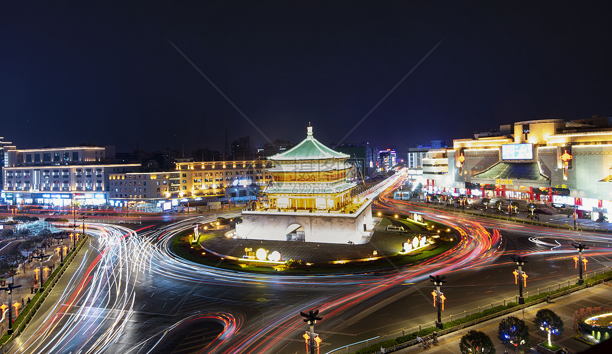 西安钟楼广场夜景