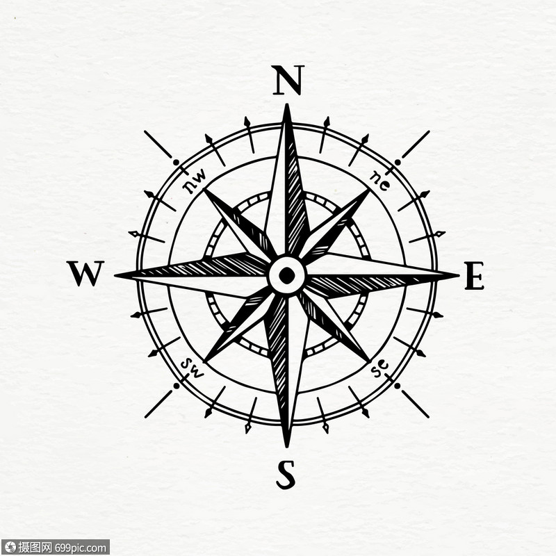 指南针素描矢量艺术指南针素描方向物体矢量艺术插图露营南方