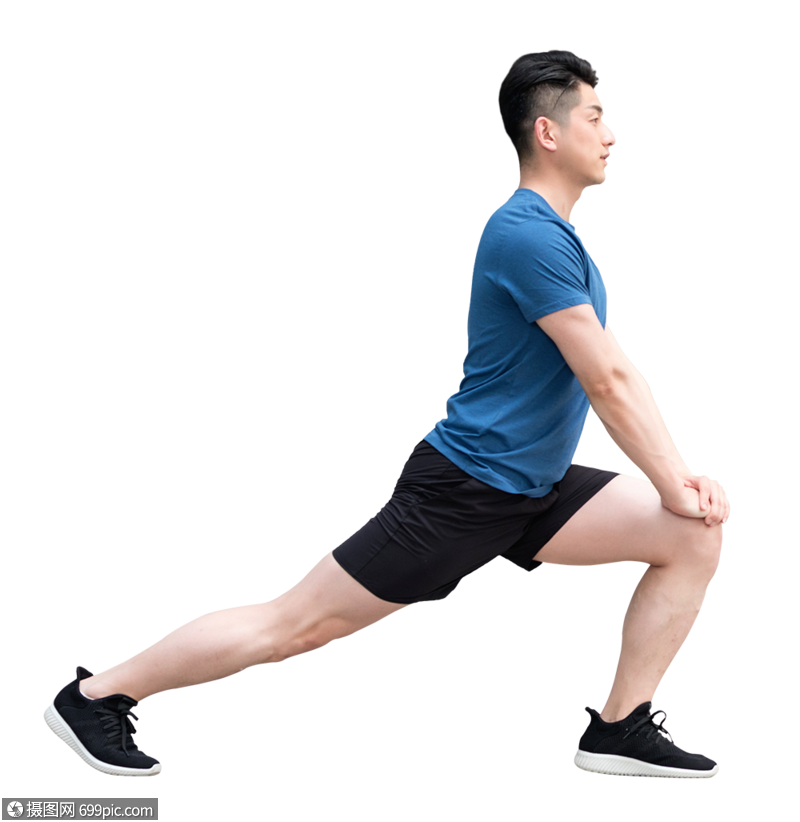 年轻男性户外运动热身压腿拉伸动作