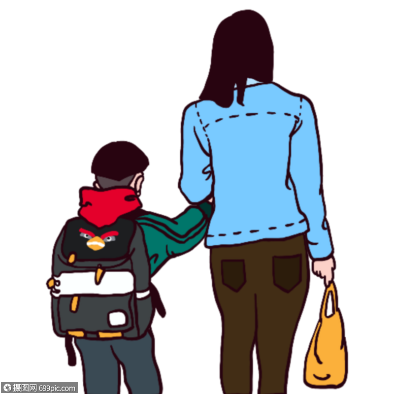 母亲牵手送孩子上学爱心简约时尚