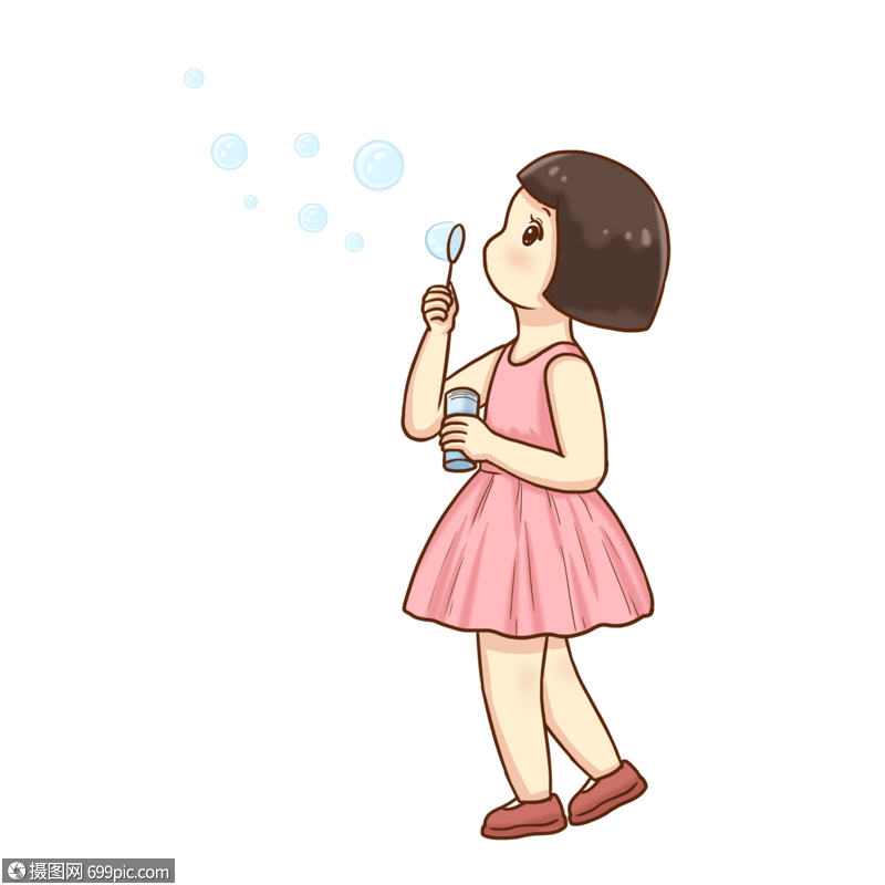 吹泡泡的小女孩