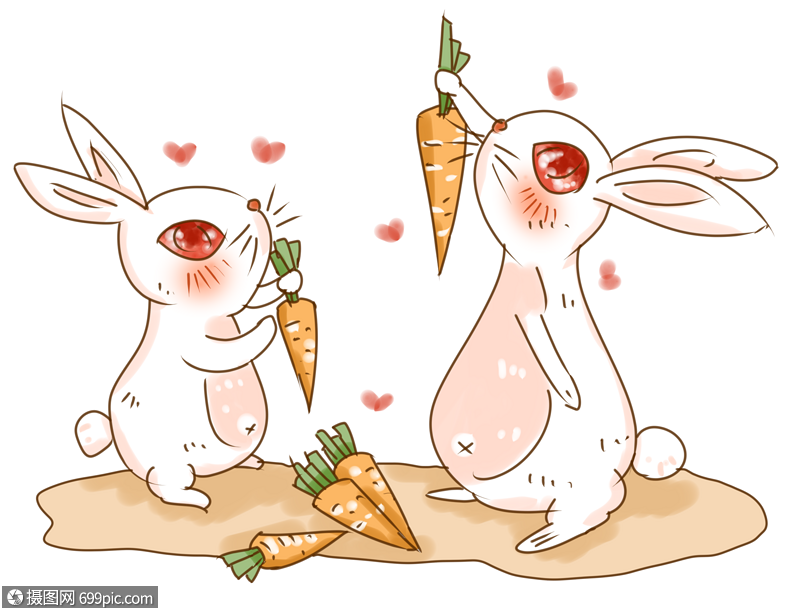 免抠元素 手绘/卡通元素 长颈鹿 十二生肖之兔子闻胡萝卜插画png.