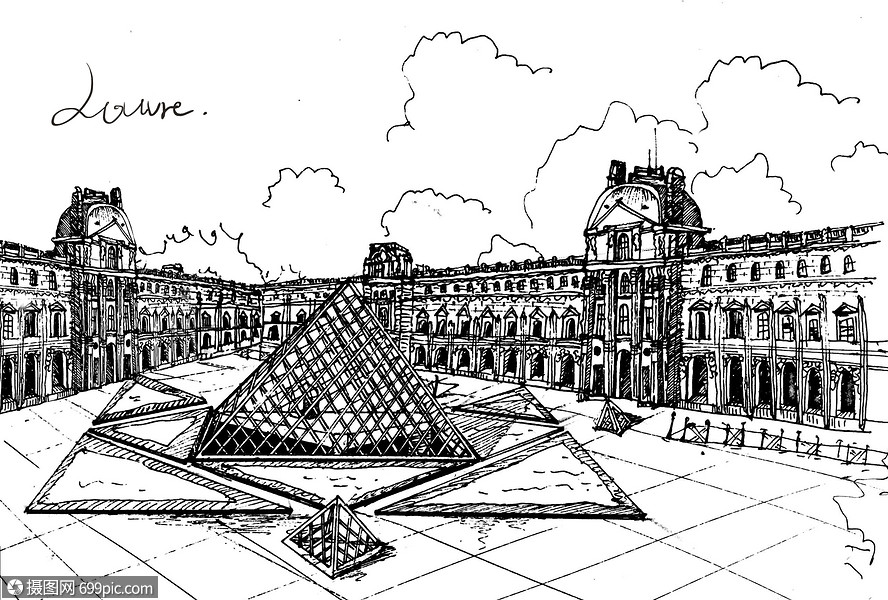 卢浮宫建筑速写高清图片素材
