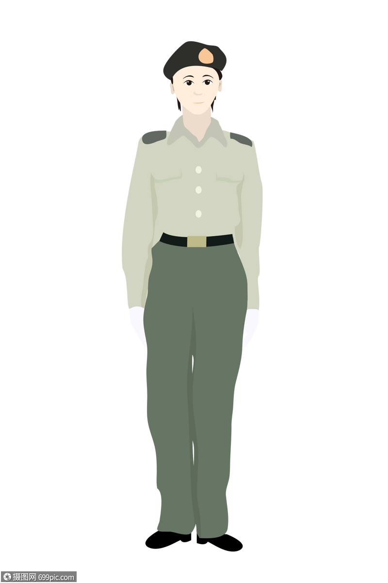 建军节军人女兵站立矢量插画元素手绘