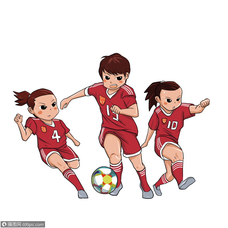 女子足球女子踢球卡通插图