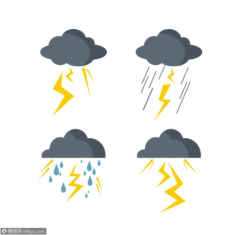 闪电卡通矢量图标下雨雷阵雨