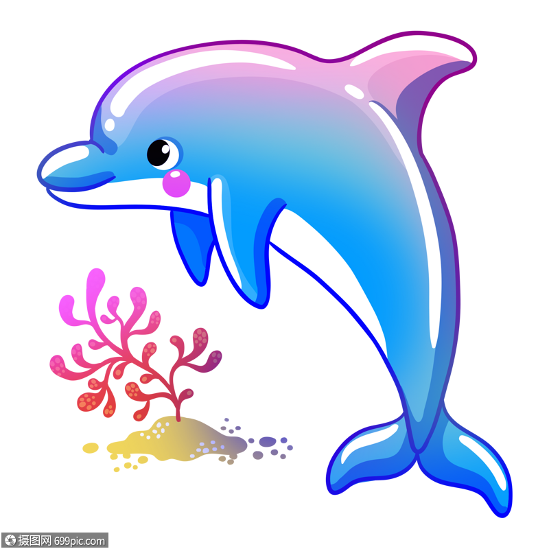 卡通海豚海底元素图跳跃海草