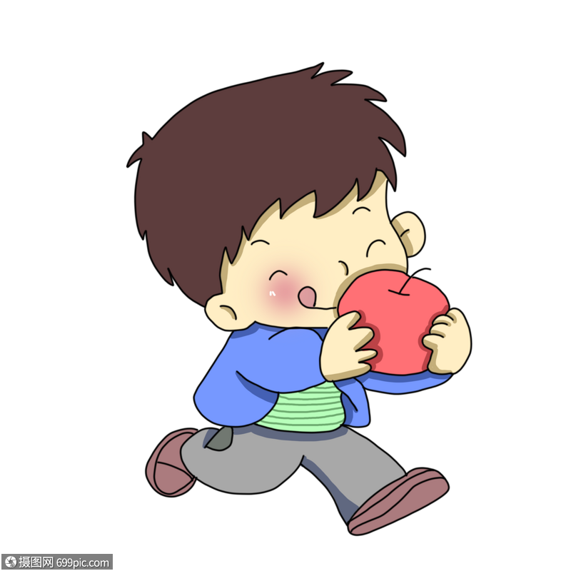 小男孩吃苹果卡通走