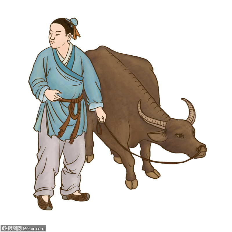 手绘七夕牛郎与牛图片