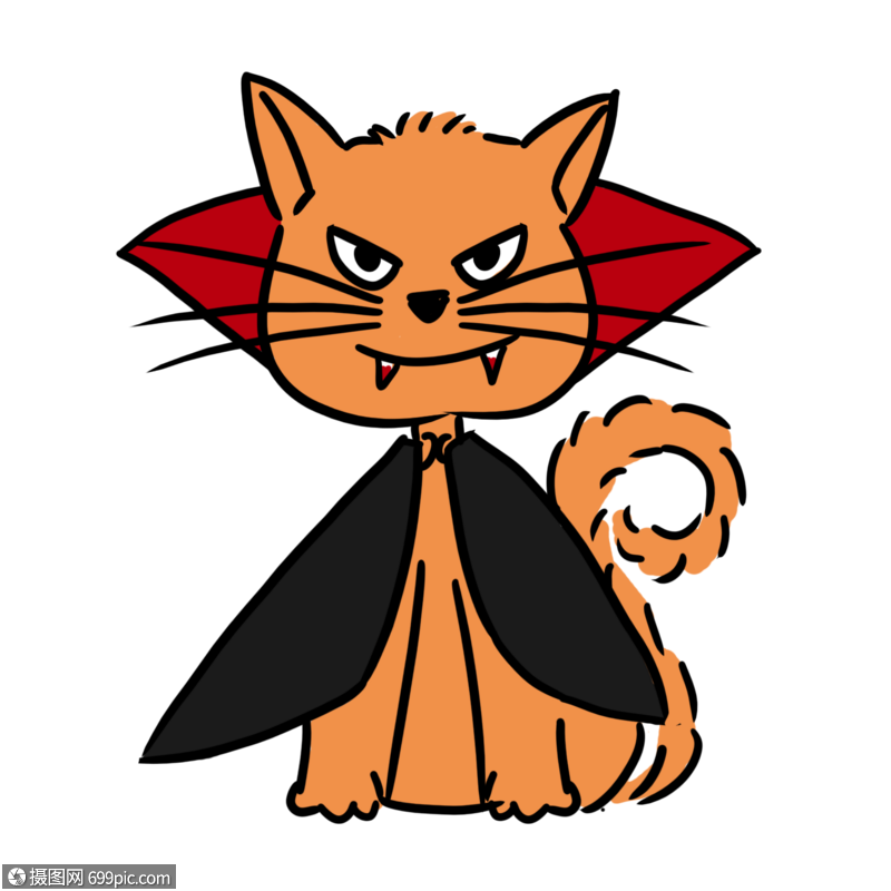 卡通手绘万圣节凶狠的猫咪元素