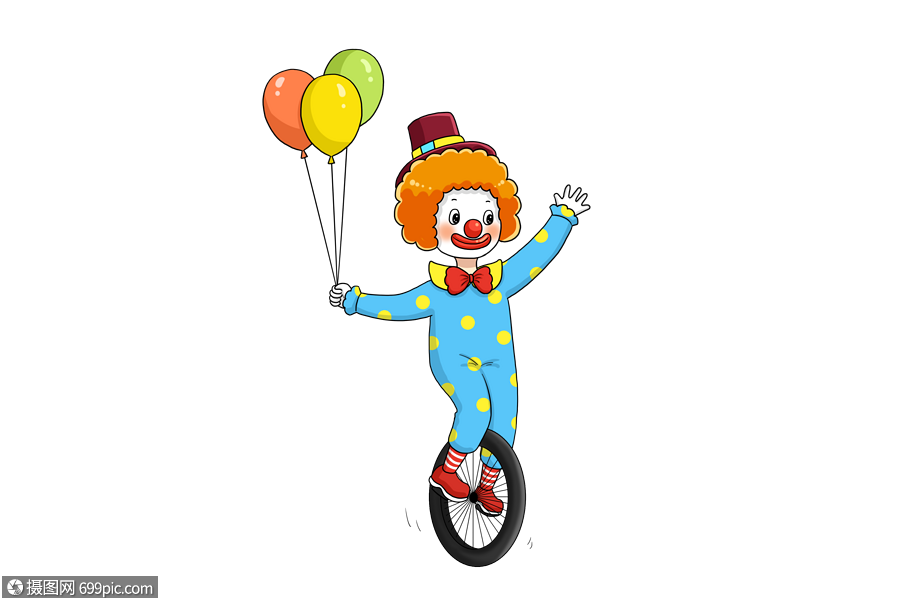 骑独轮车的小丑表演卡通人物