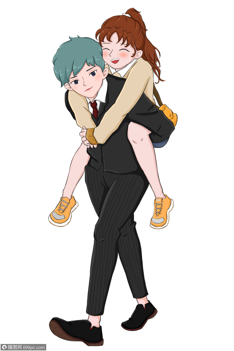 男孩背着女孩情侣动漫