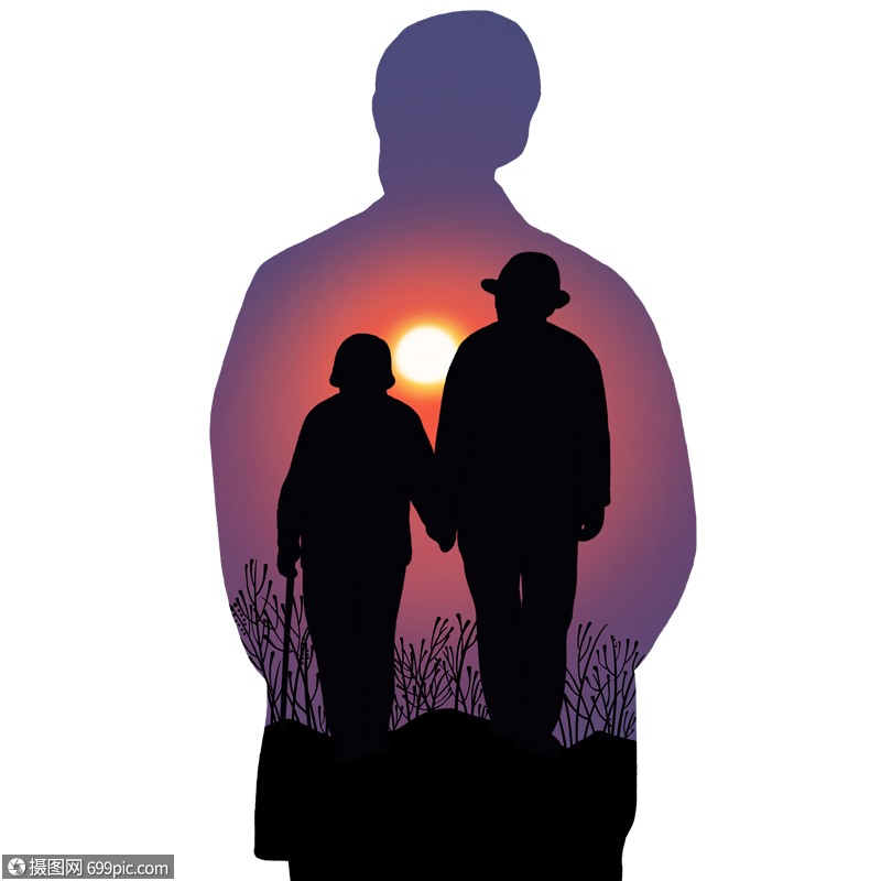 夕阳老人过重阳老人剪影