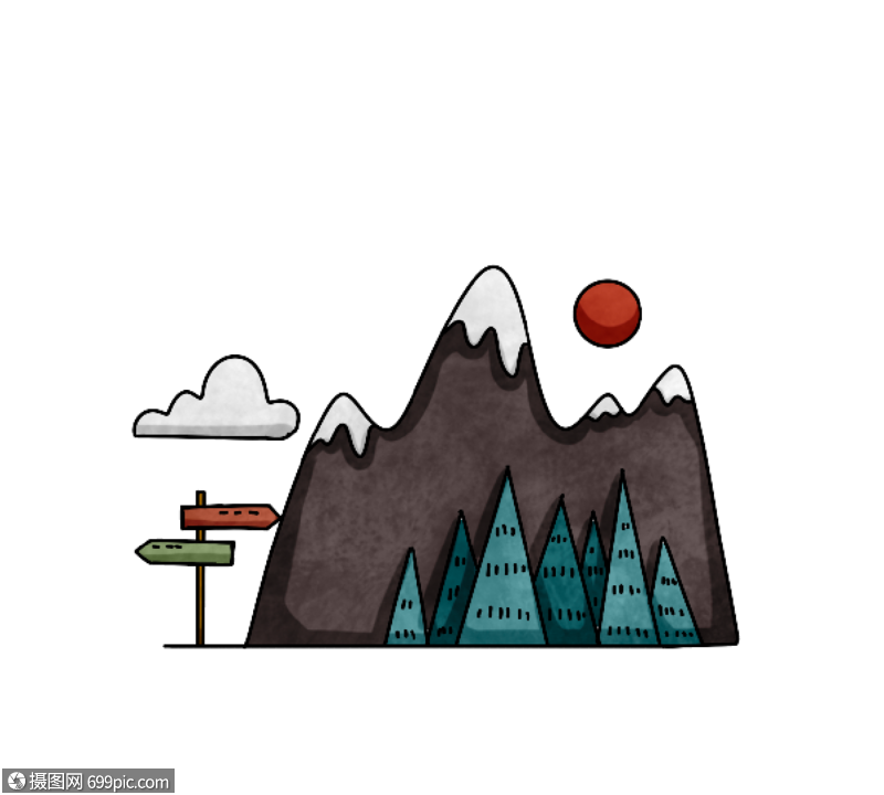 卡通手绘简笔画山山峰
