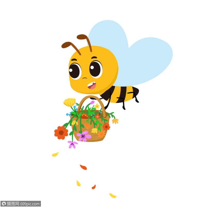 春天小蜜蜂传播花朵卡通元素