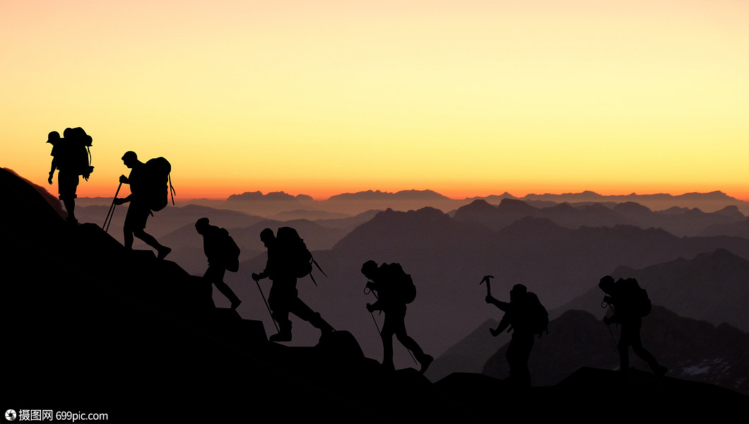 励志夕阳登山剪影健康夕阳背景