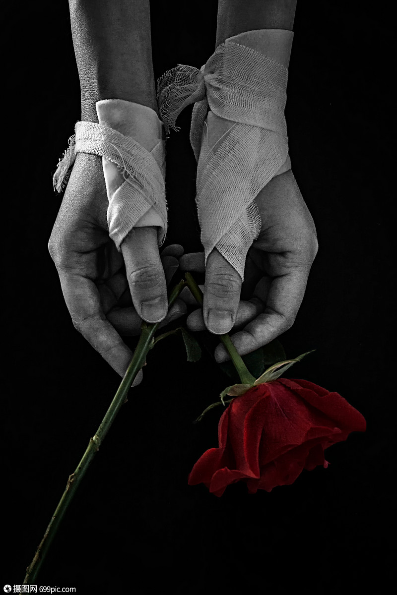 失恋的玫瑰和受伤的手情感伤感
