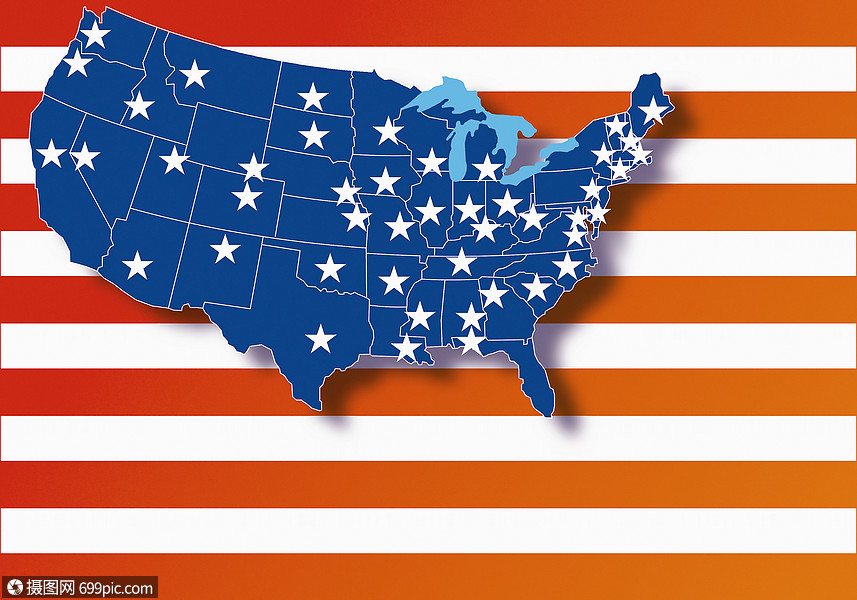 美国地图美国国旗数字生成的图像