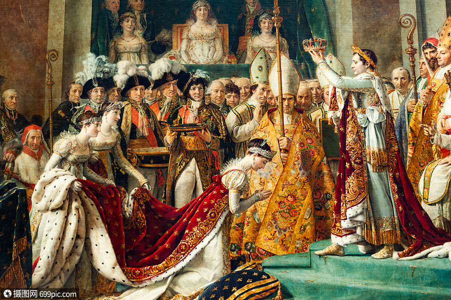 法国巴黎卢浮宫博物馆的油画拿破仑一世皇帝的加冕礼高清图片下载