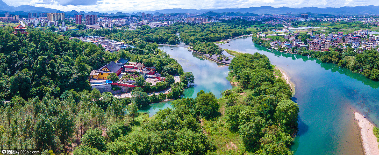 航拍秦始皇修建的古运河灵渠风光全景