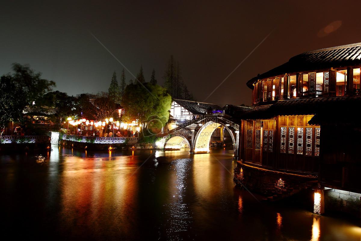 烏鎮西柵拱橋夜景