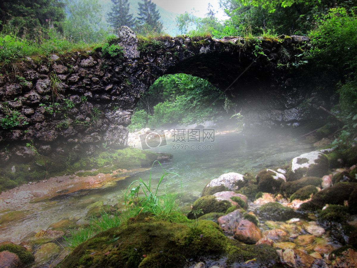 山涧石桥和流水