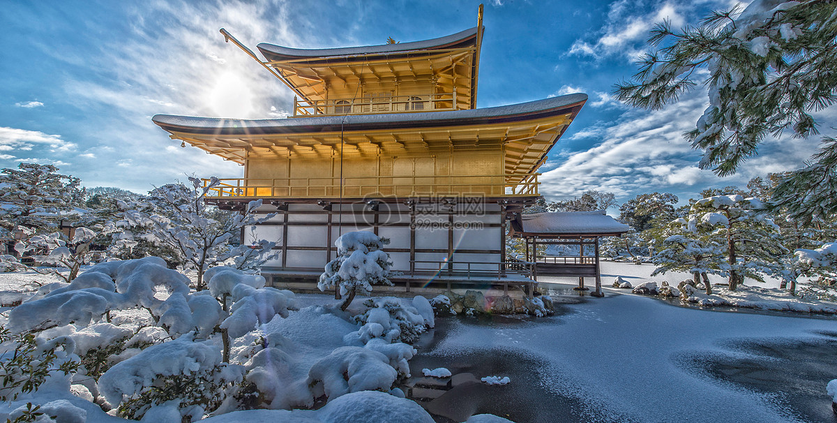 日本京都寺院雪景