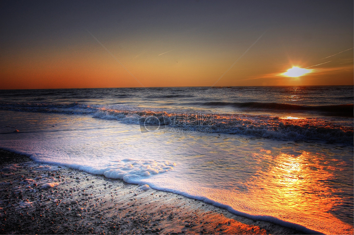 圖片 照片 自然風景 夕陽海灘.