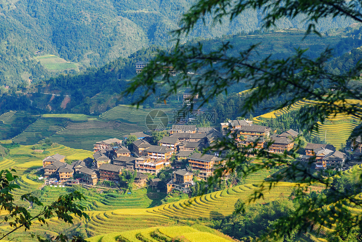 圖片 照片 自然風景 梯田村莊村落.