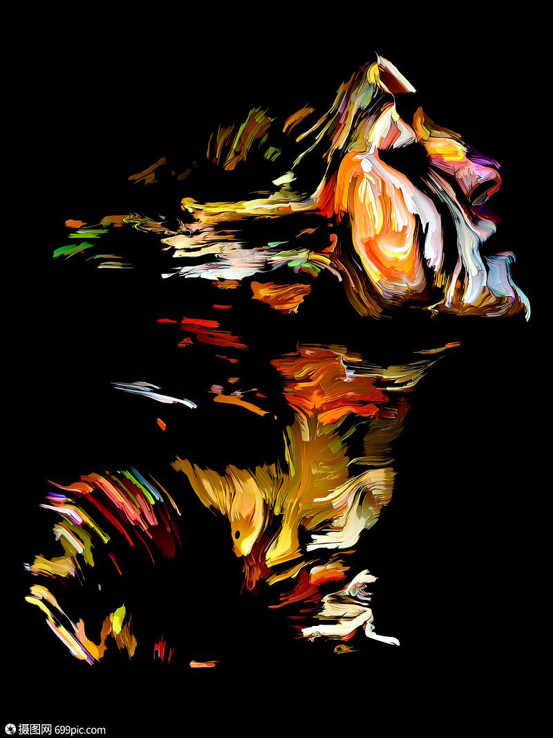 丰富的彩色涂料系列艺术能量创造力情感的抽象肖像