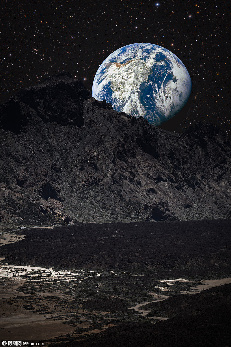 月球上的山脉俯瞰地球图像元素由美国宇航局提供