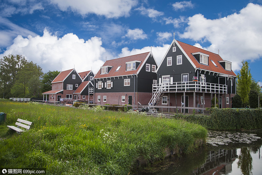 荷兰奥兰镇volendam的传统房屋荷兰的传统房屋历史建筑学