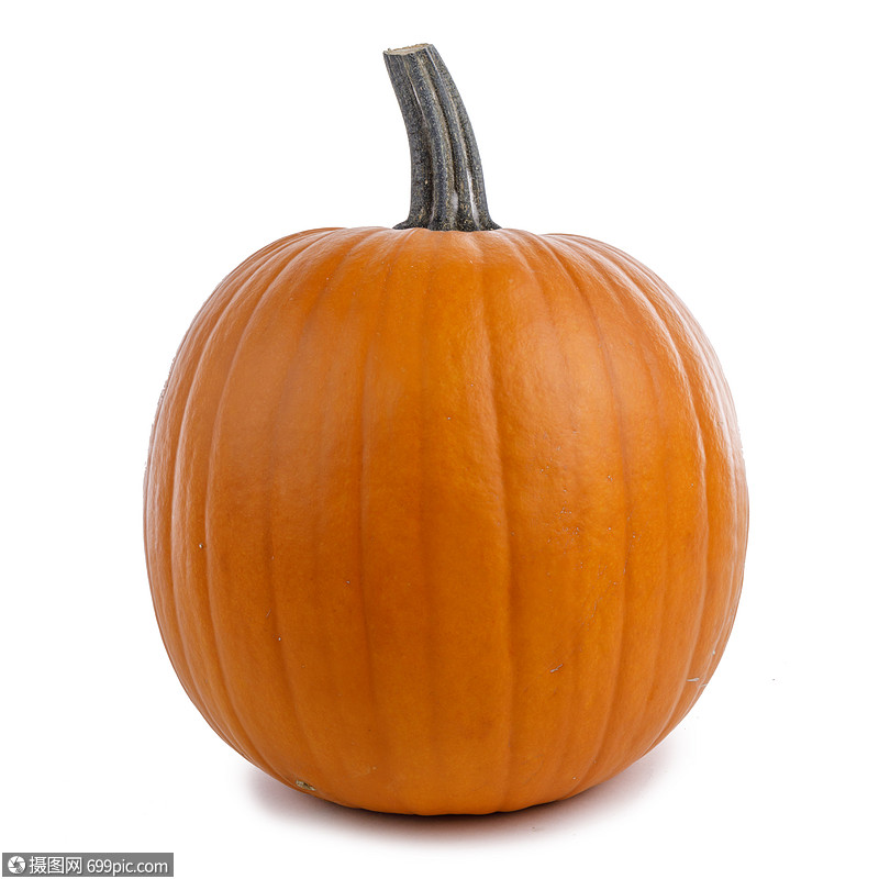 个完美的橙色南瓜隔离白色背景,万节个橙色的南瓜食物健康的