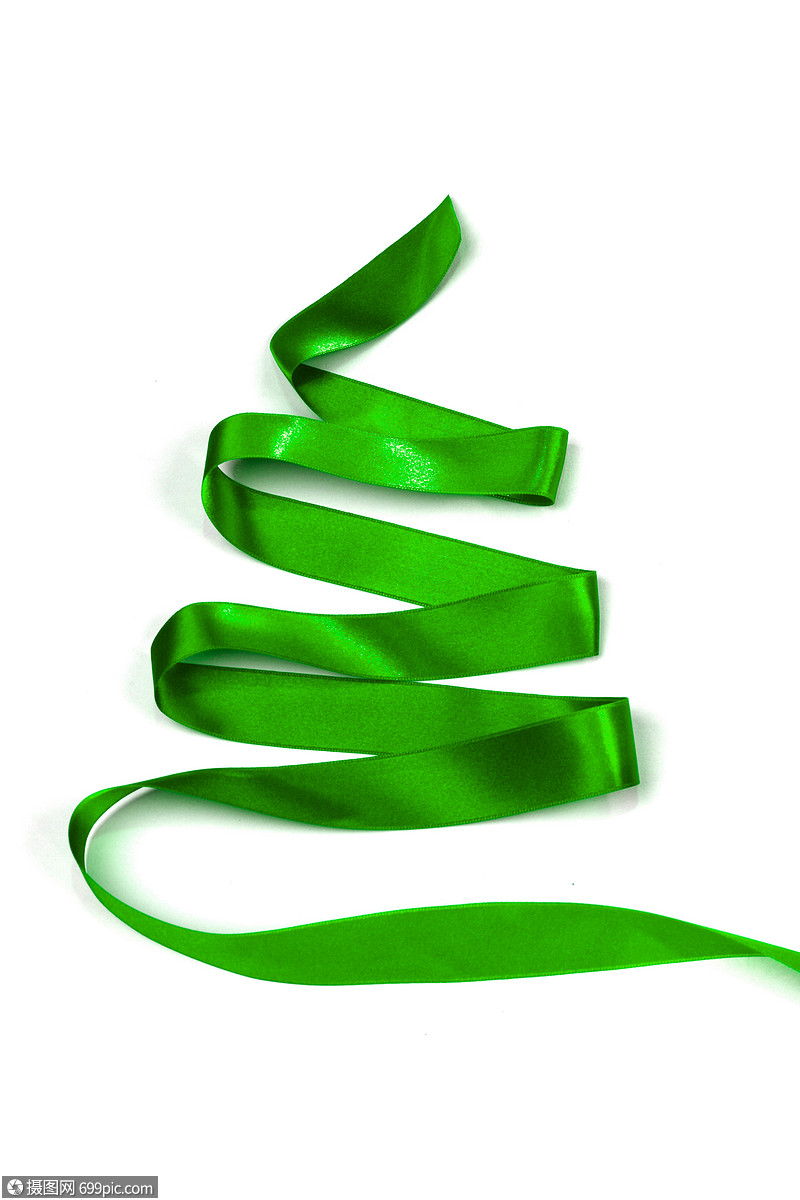风格化的绿色丝带诞树隔离白色背景上简单的闪亮的
