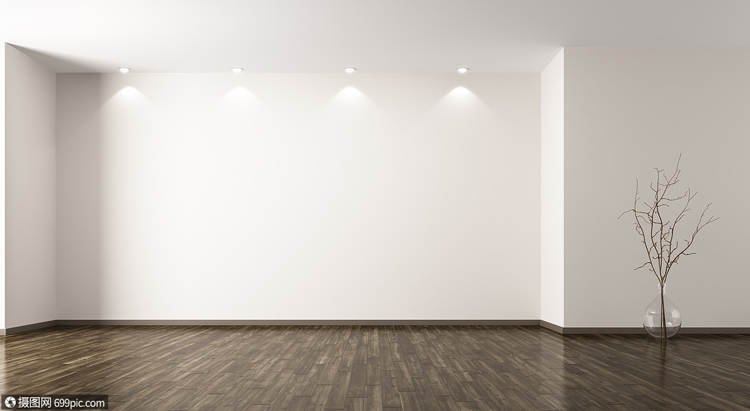 空房间内部背景与璃花瓶与三维渲染