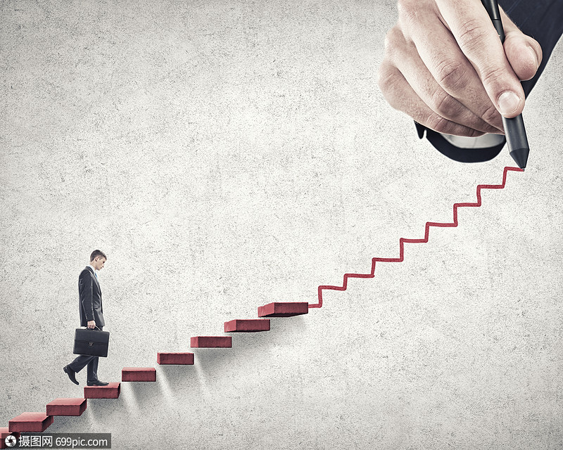 上职业阶梯商人爬上手绘楼梯,事业崛的象征上升专业的