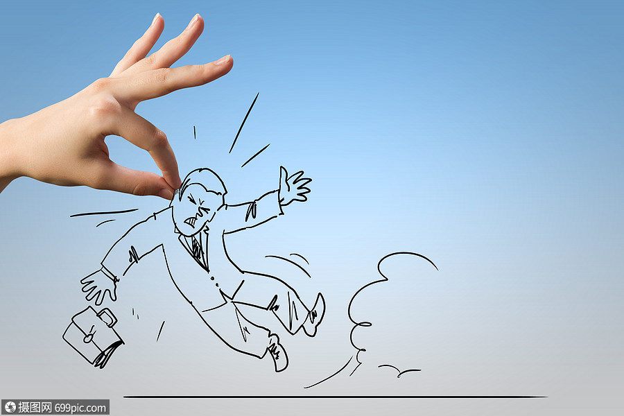 正义之手特写人手抓商人卡通人类