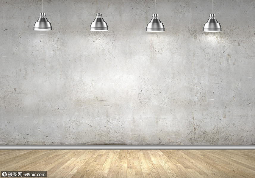 空白墙空房间,天花板上空墙灯破裂空白的