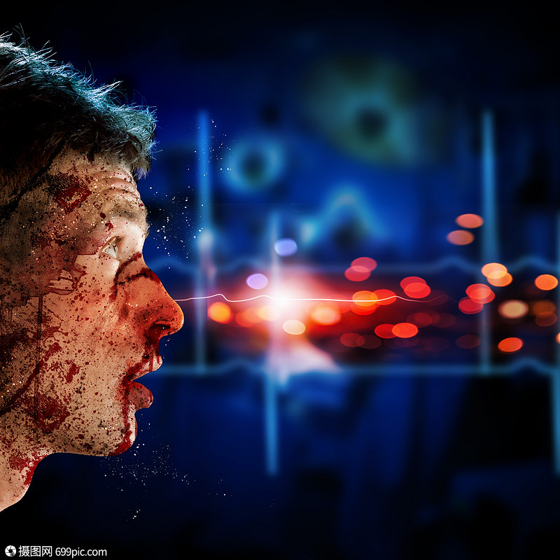 孤独的男人孤独的人出了车祸伤口般的