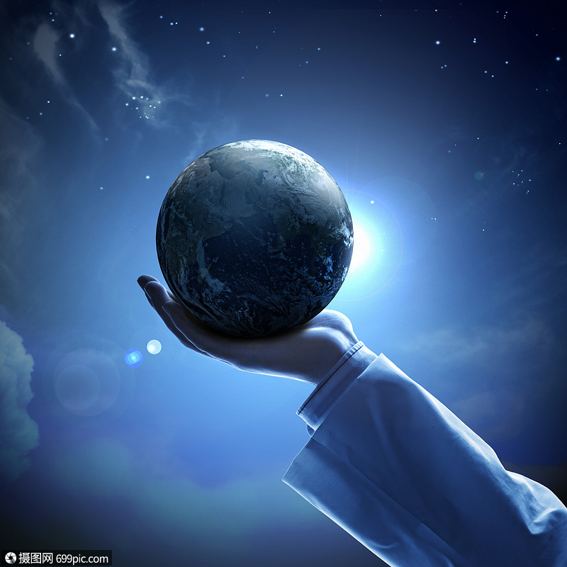 地球行星的图像手商人插图背景下握着地球行星的手大洲看