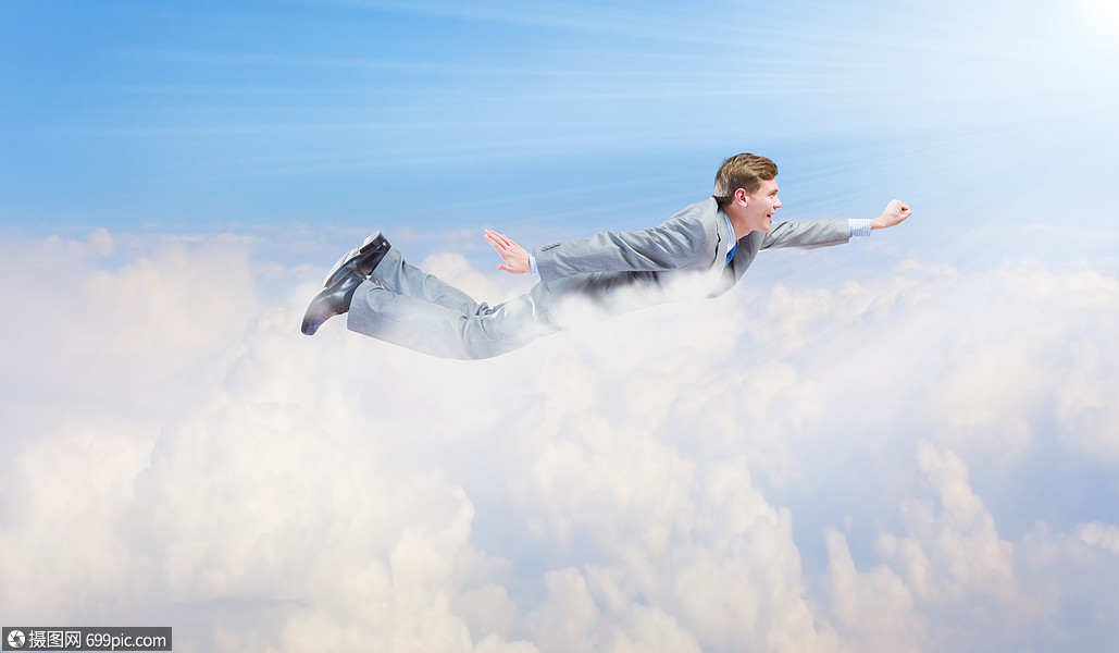 会飞的商人轻的超级商人天空中高高飞翔