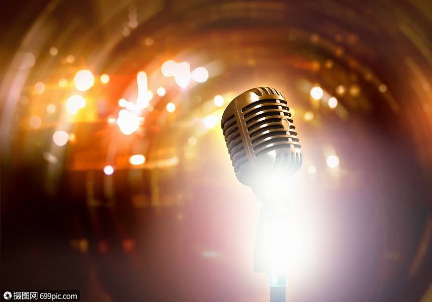 让们唱歌吧时尚的复古麦克风彩色背景让们唱歌吧