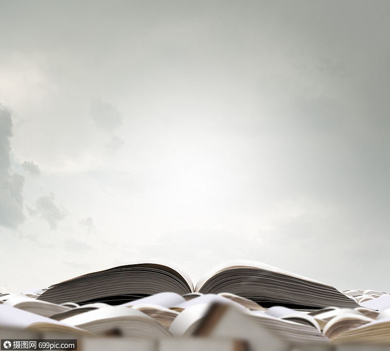 阅读爱好堆书,本书白色背景上打开文学学校