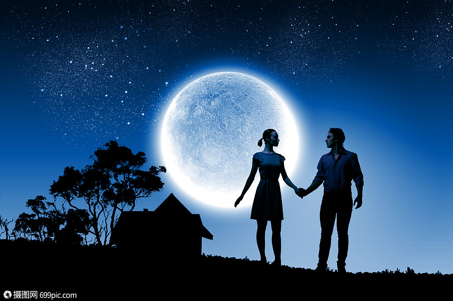 月下牵手的浪漫图片图片