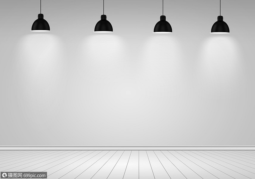 空白墙空房间,天花板上空墙灯